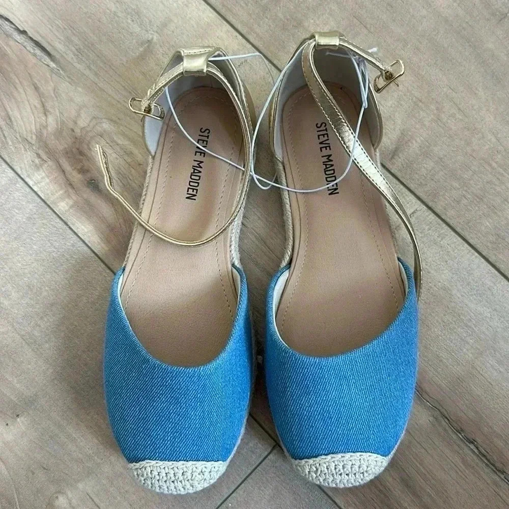 NEW Steve Madden Kids Girls Espadrilles Chambray Gold Sz 3